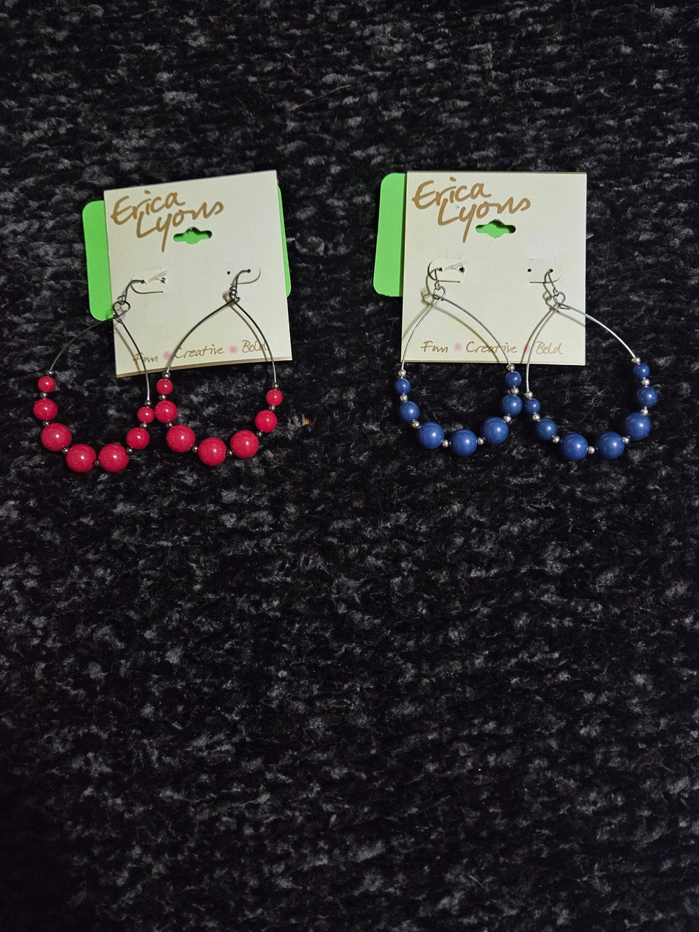Erica Lyons Hoop Earrings in Red and Royal Blue Beads